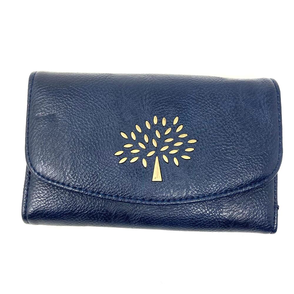 Mulberry Blue Leather Long Wallet Purse Gold Hardware Iconic Tree Logo